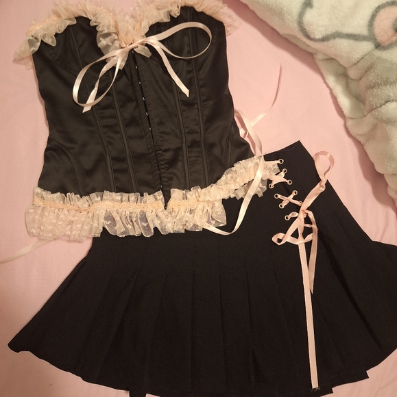 Sugar Thrillz Tops - Sugar Thrillz Valentine's Day Black and Pink Corset and Mini Skirt Bundle